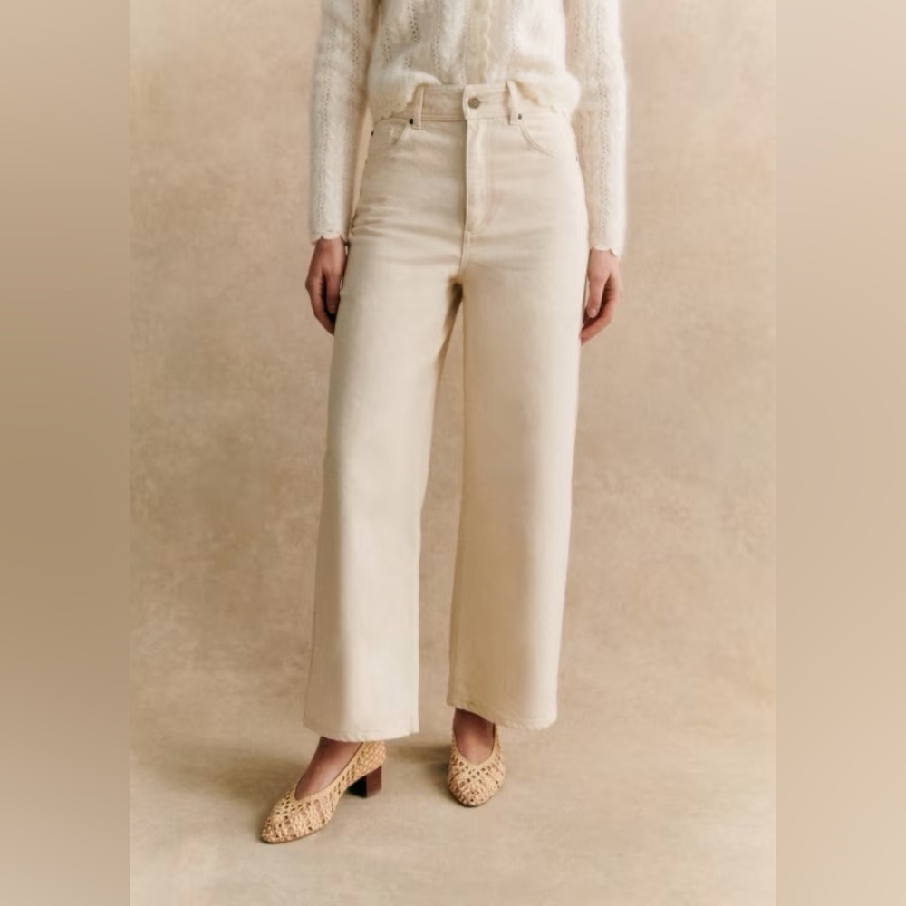 Sezane Le Crop Jeans - Mottled Ecru Size 4